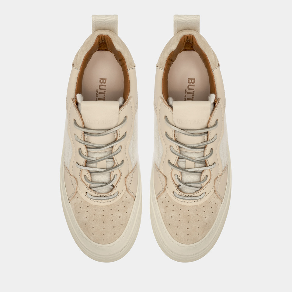 BUTTERO: CIRCOLO SNEAKERS IN COOKIE WOOL AND LEATHER