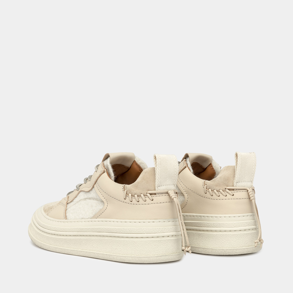 BUTTERO: CIRCOLO SNEAKERS IN COOKIE WOOL AND LEATHER