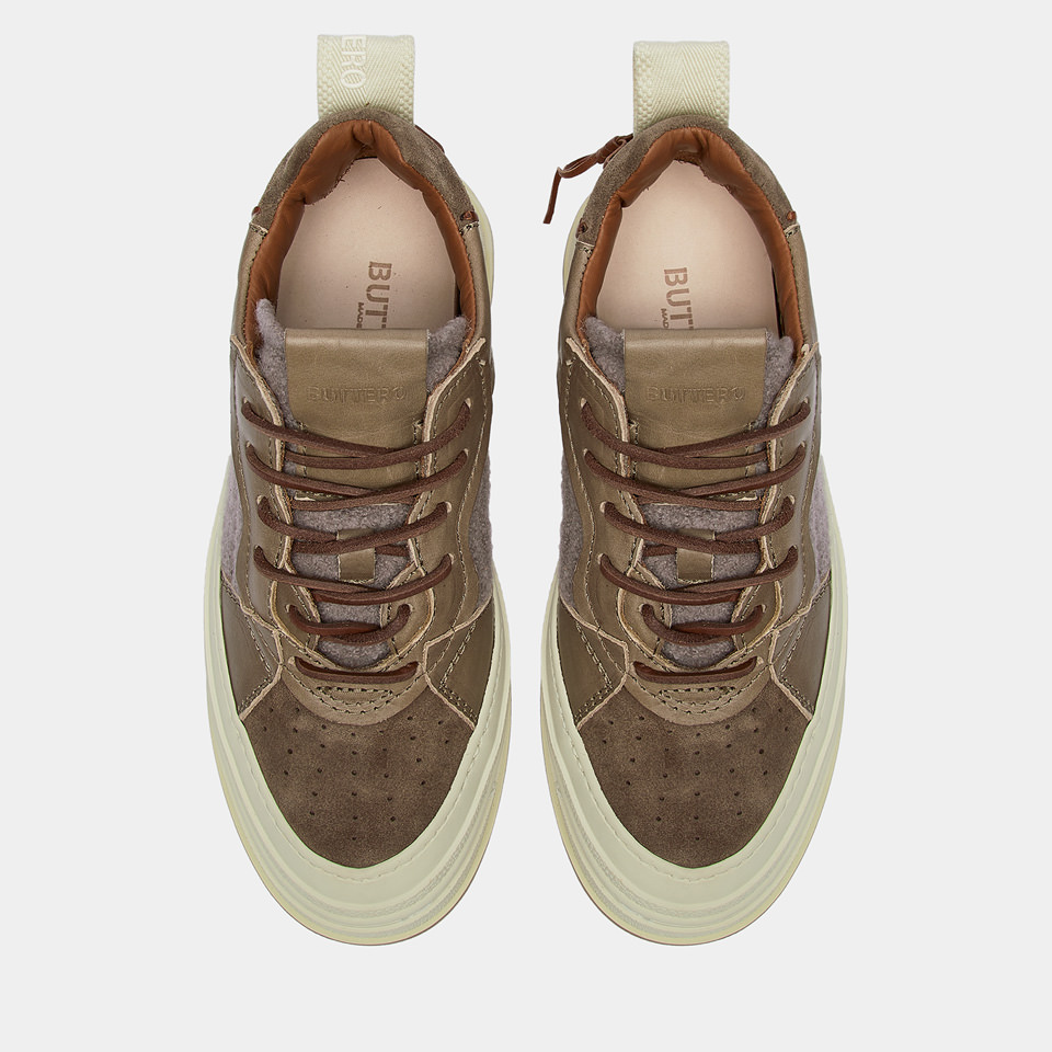 BUTTERO: SNEAKERS CIRCOLO IN PELLE E LANA COLORE BEIGE