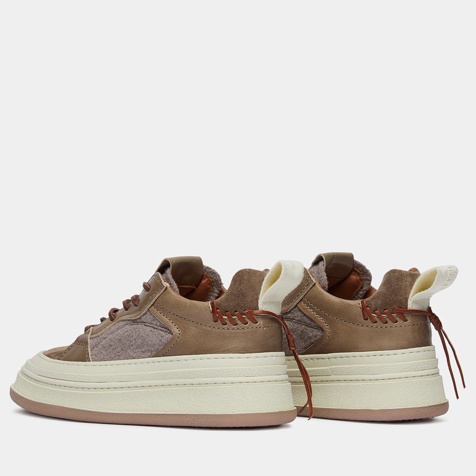 BUTTERO: CIRCOLO SNEAKERS IN BEIGE BROWN WOOL AND LEATHER