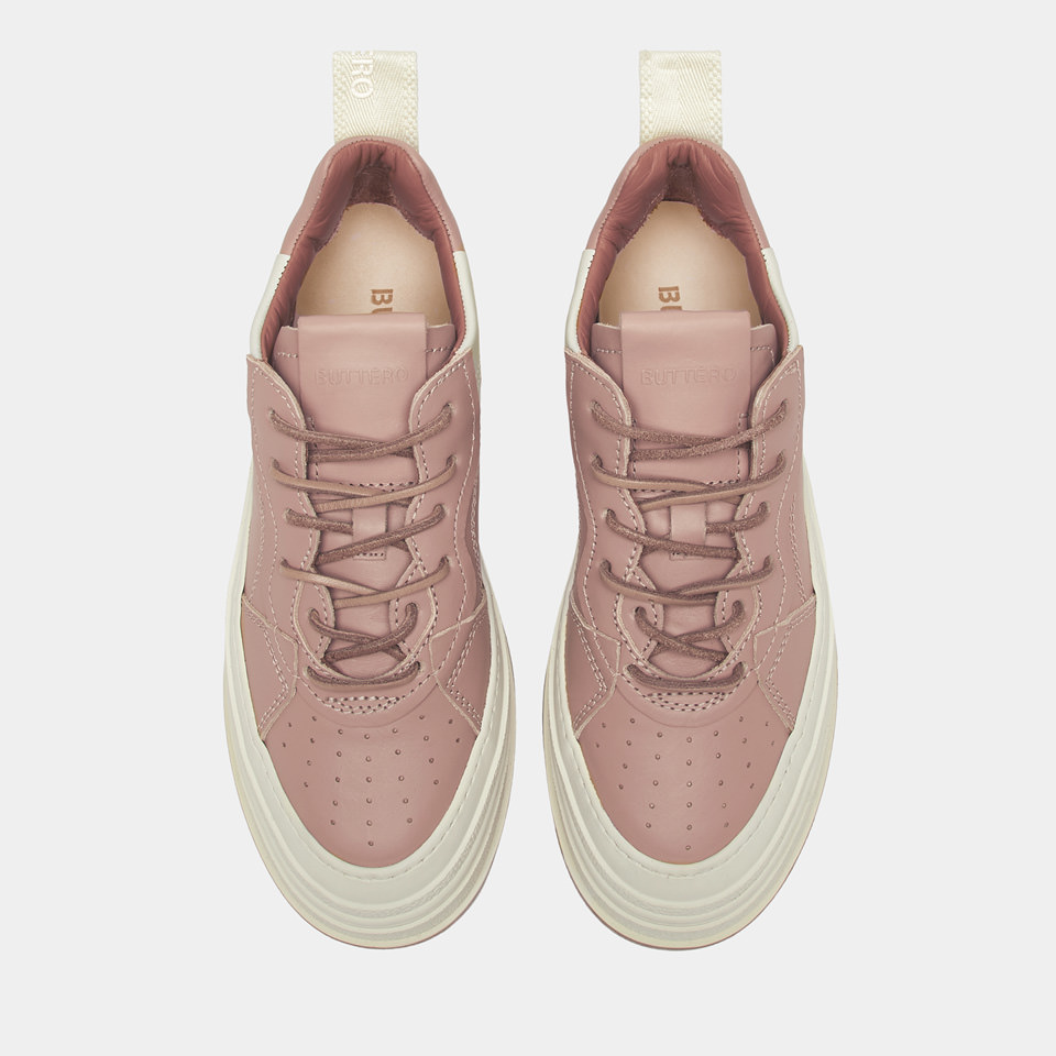 BUTTERO: CIRCOLO SNEAKERS IN ANTIQUE PINK LEATHER 