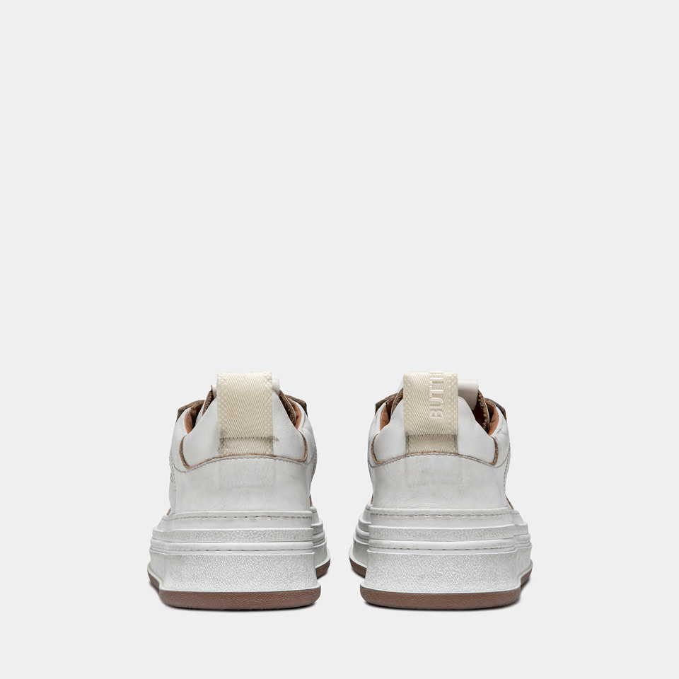 BUTTERO: CIRCOLO SNEAKERS IN USED LEATHER COLOR WHITE