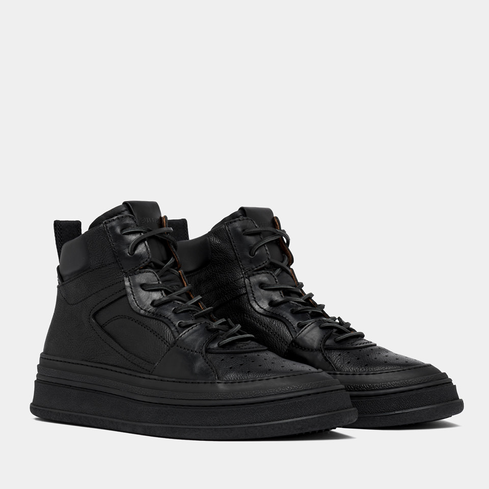 BUTTERO: CIRCOLO MID SNEAKERS IN BLACK HAMMERED LEATHER