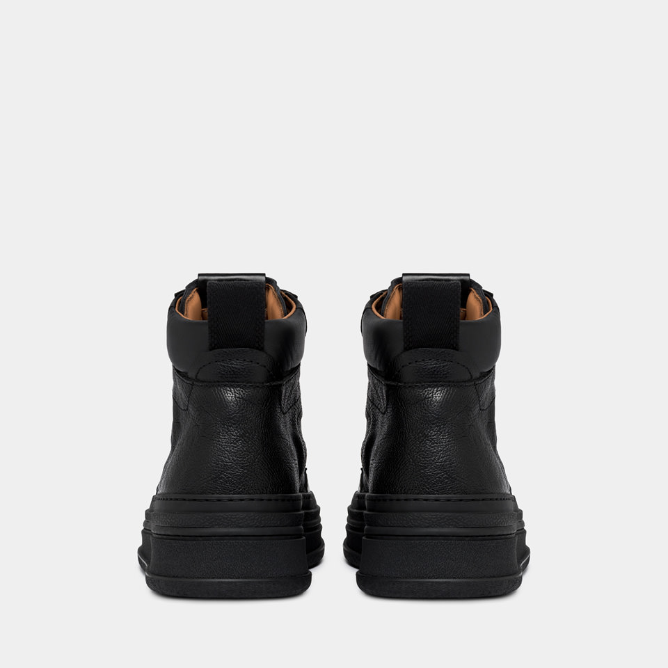 BUTTERO: CIRCOLO MID SNEAKERS IN BLACK HAMMERED LEATHER