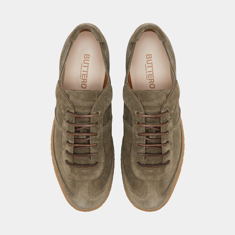 BUTTERO: CRESPO SNEAKERS IN WOOD BROWN SUEDE