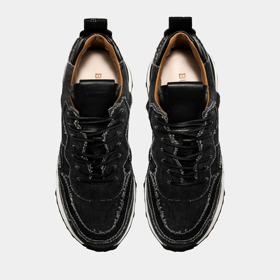 BUTTERO: FUTURA SNEAKERS IN PADDED BLACK CANVAS