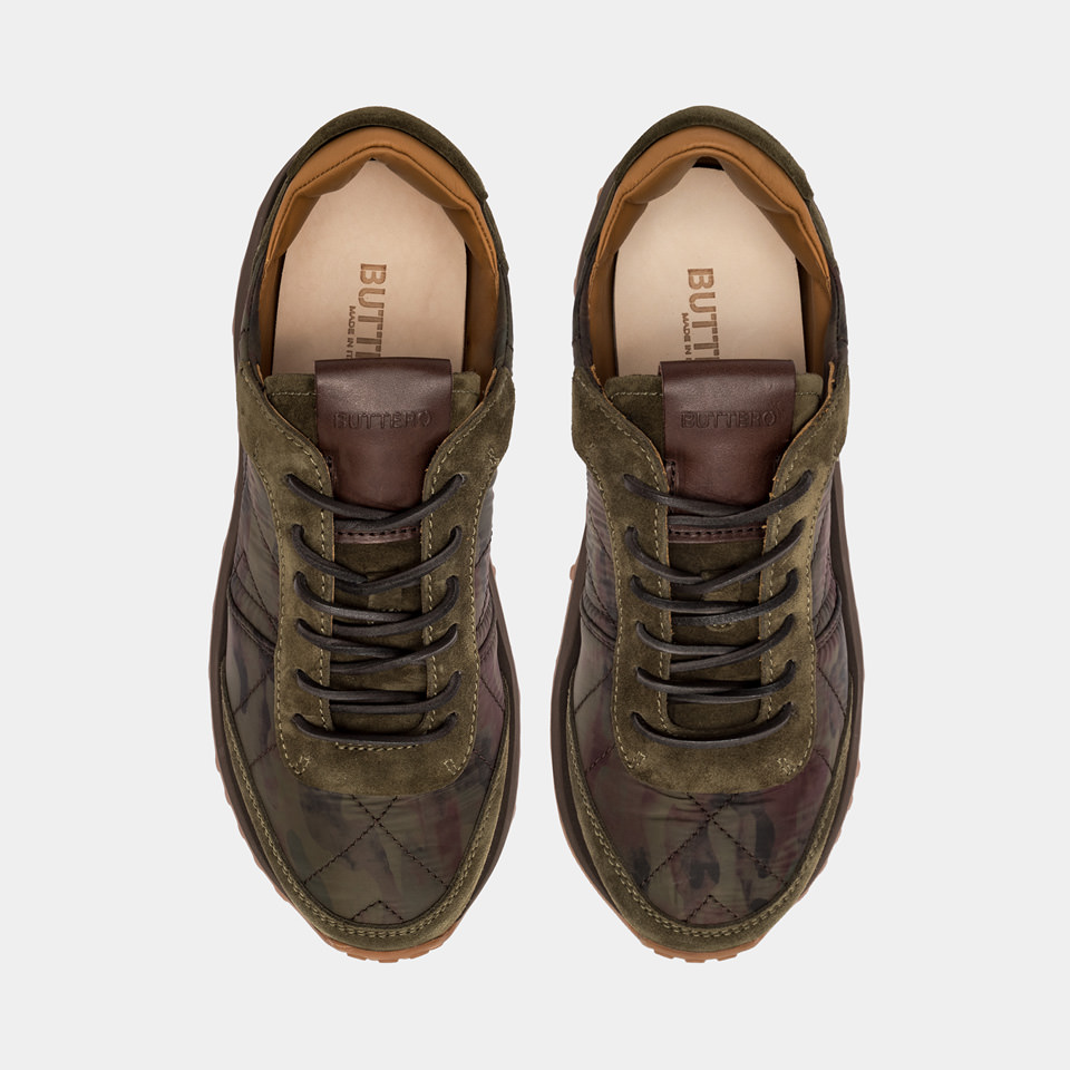 BUTTERO: BASKET FUTURA EN NYLON ET EN DAIM MILITAIRE