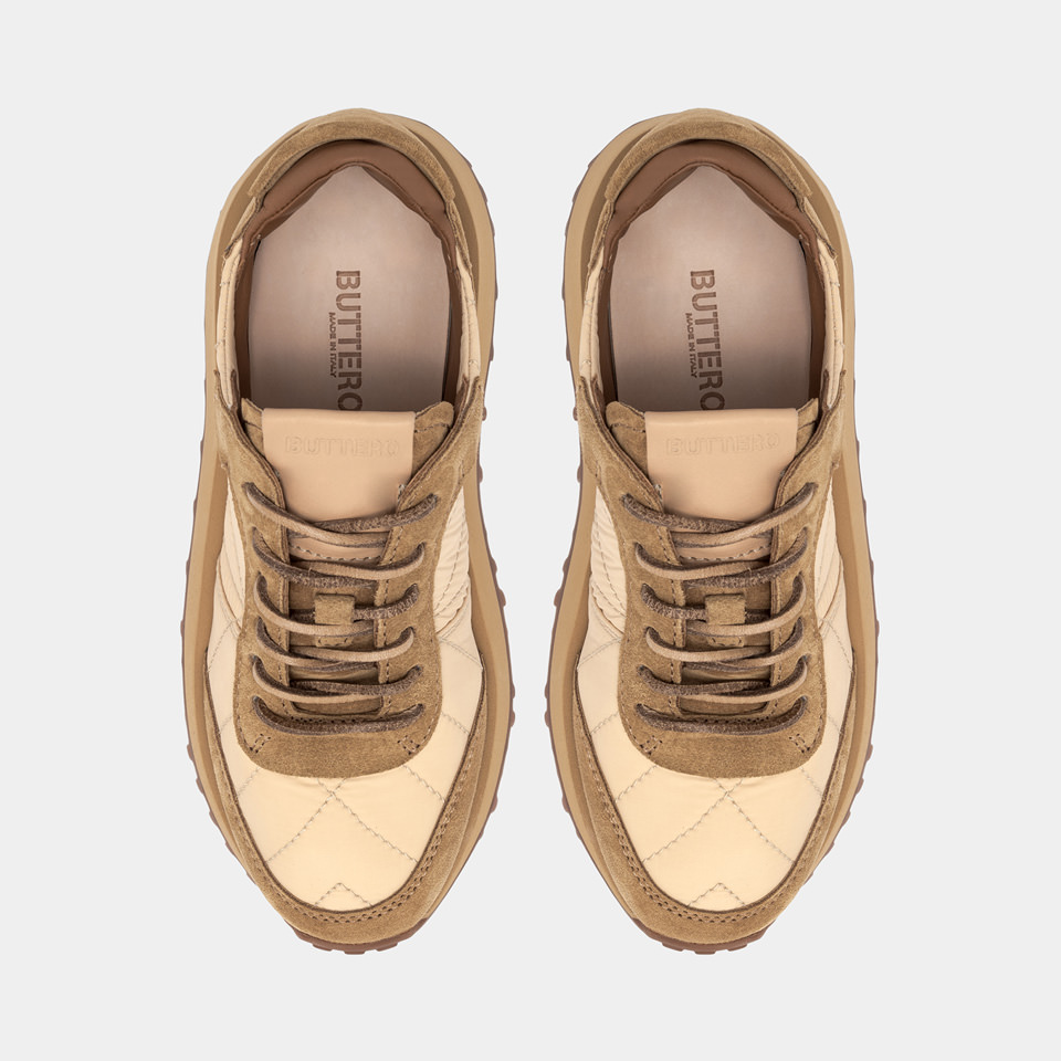 BUTTERO: BASKET FUTURA  EN NYLON ET DAIM CUIVRE
