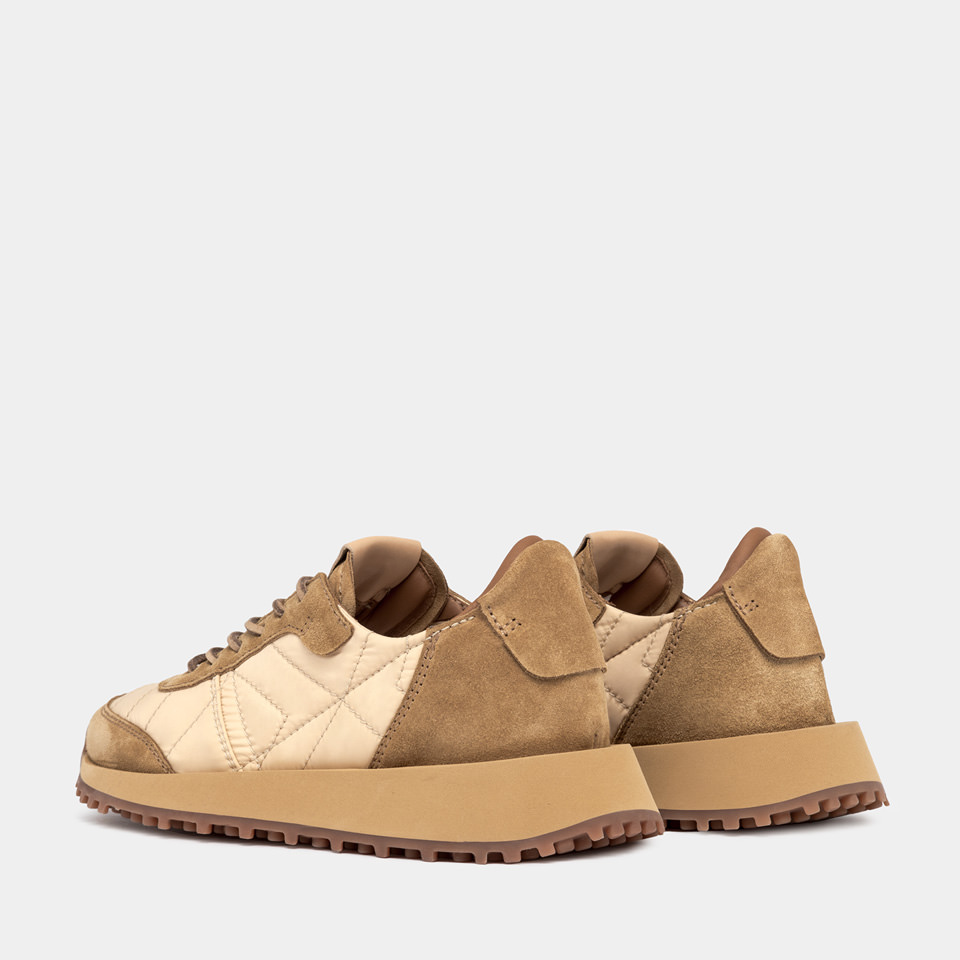 BUTTERO: BASKET FUTURA  EN NYLON ET DAIM CUIVRE