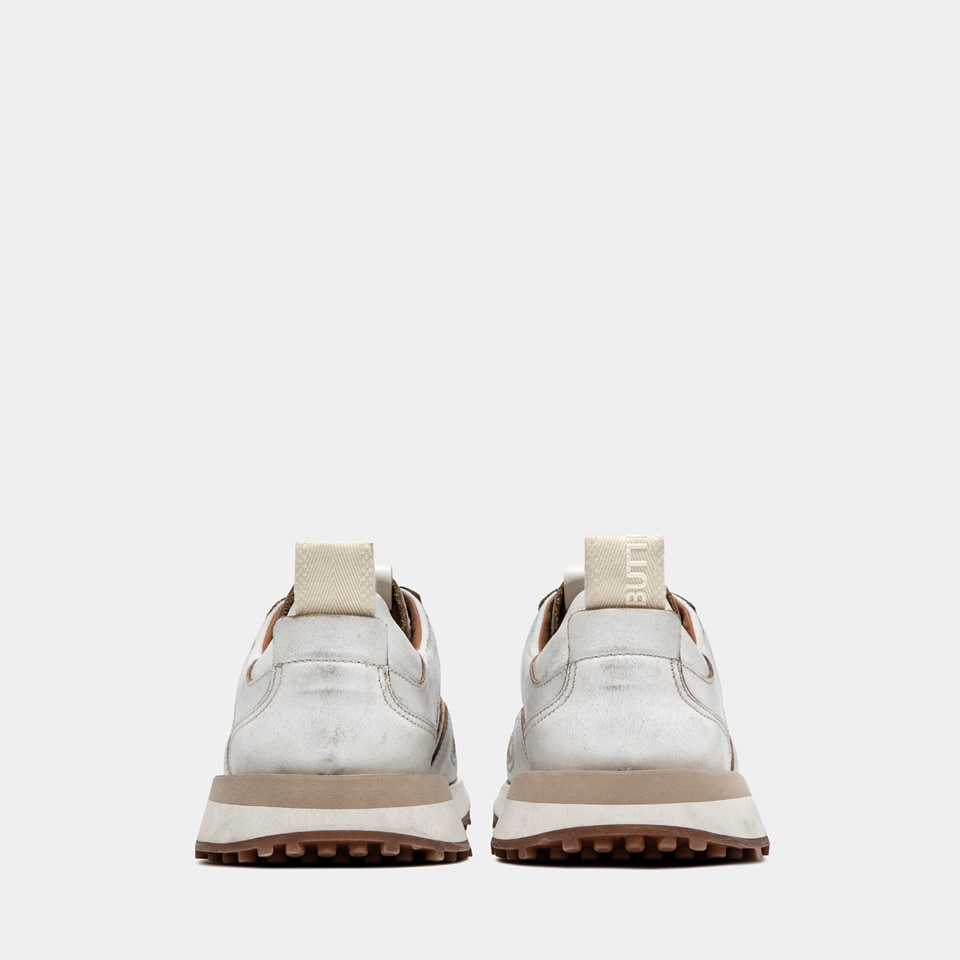 BUTTERO: FUTURA SNEAKERS IN USED LEATHER COLOR WHITE