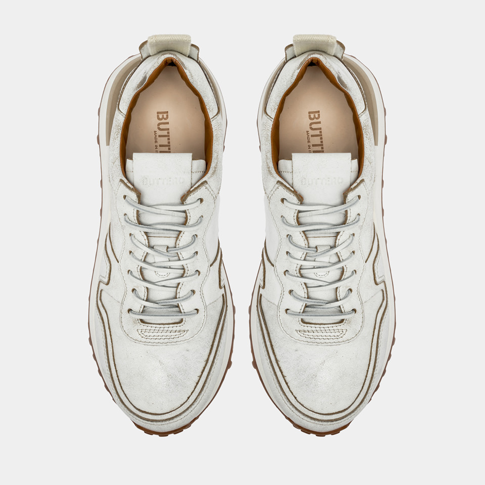 BUTTERO: FUTURA SNEAKERS IN USED LEATHER WHITE