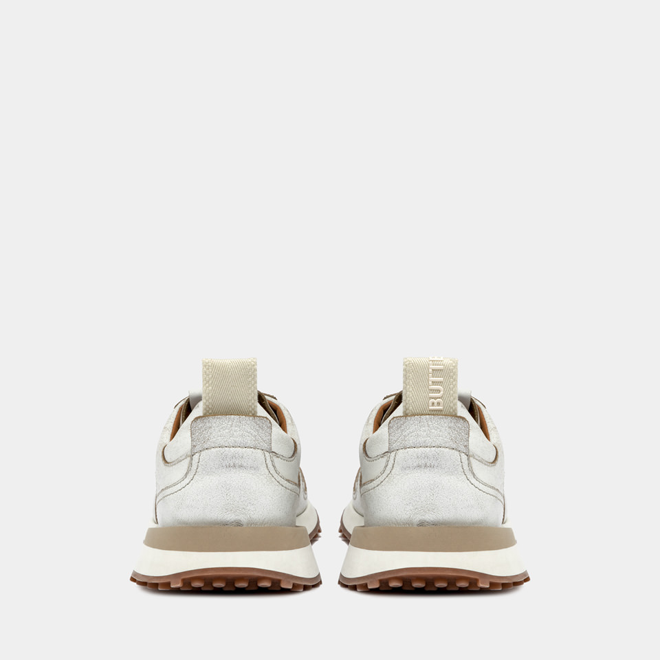 BUTTERO: FUTURA SNEAKERS IN USED LEATHER WHITE