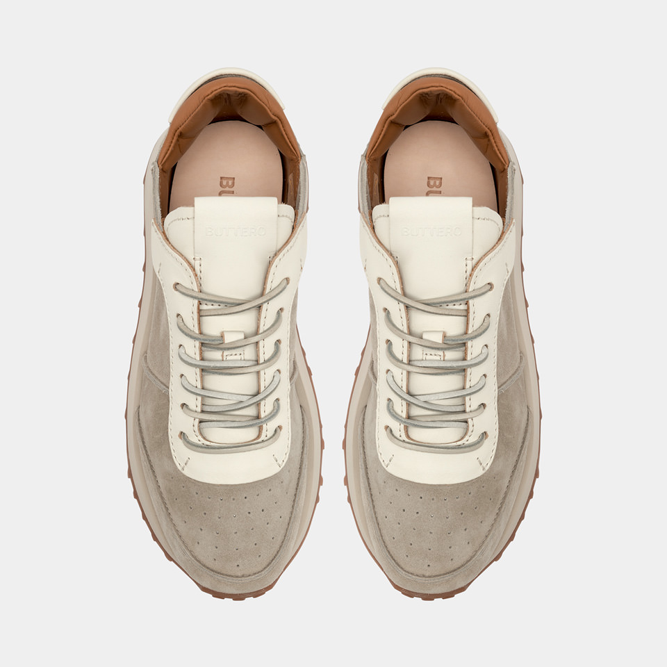 BUTTERO: FUTURA SNEAKERS IN BEACH BROWN SUEDE