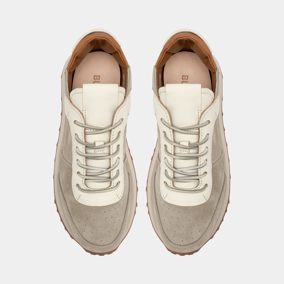 BUTTERO: FUTURA SNEAKERS IN BEACH BROWN SUEDE