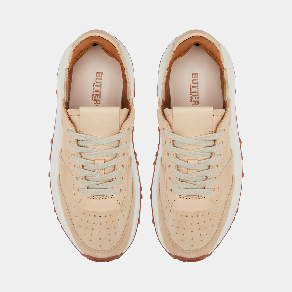 BUTTERO: FUTURA SNEAKERS IN CAMEL BROWN SUEDE