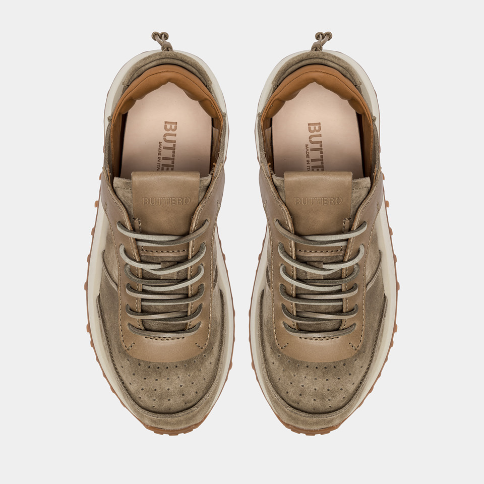 BUTTERO: FUTURA SNEAKERS IN COCONUT BROWN SUEDE