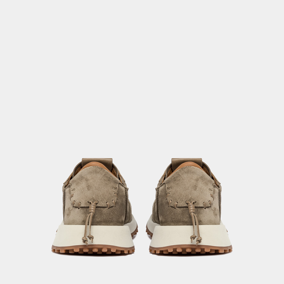 BUTTERO: FUTURA SNEAKERS IN COCONUT BROWN SUEDE