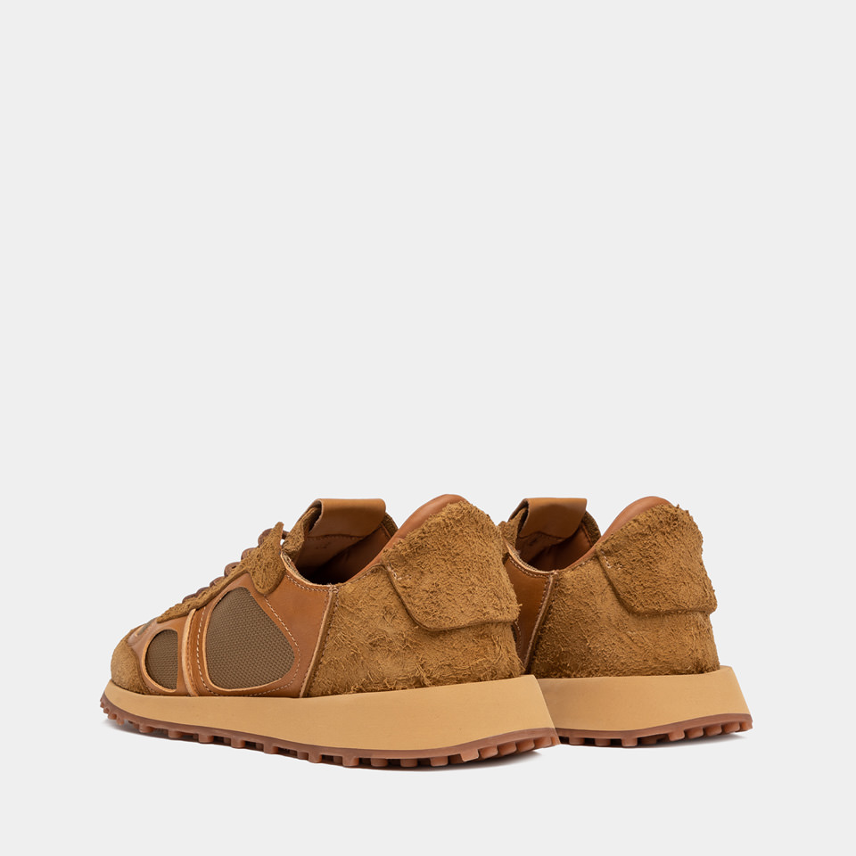 BUTTERO: BASKET FUTURA EN DAIM BROSSE' ET NYLON CURRY