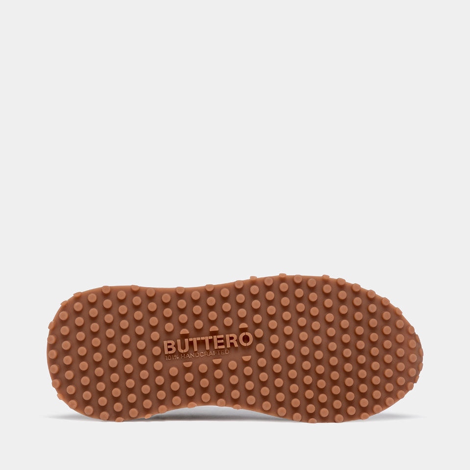 BUTTERO: BASKET FUTURA EN DAIM BROSSE' ET NYLON CURRY