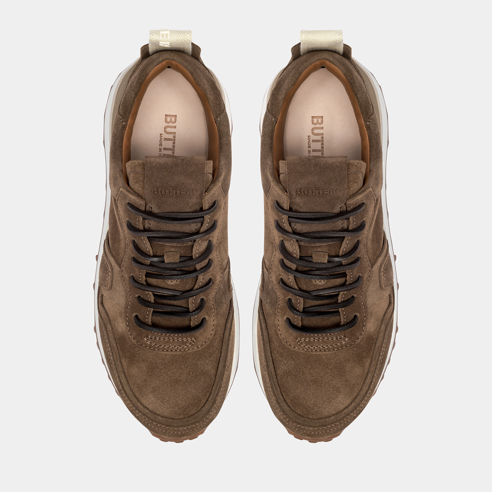 BUTTERO: FUTURA SNEAKERS IN  TOBACCO BROWN SUEDE