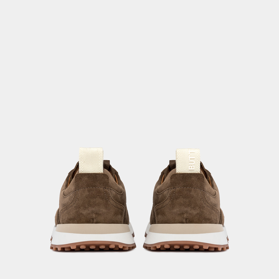 BUTTERO: FUTURA SNEAKERS IN  TOBACCO BROWN SUEDE