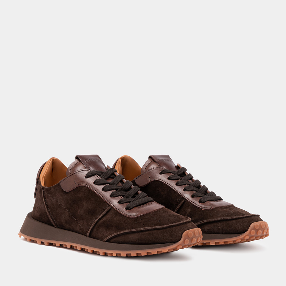 BUTTERO: FUTURA SNEAKERS IN DARK BROWN SUEDE