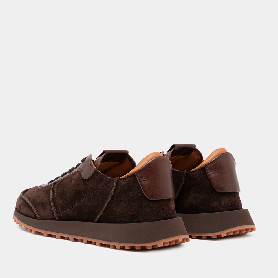 BUTTERO: FUTURA SNEAKERS IN DARK BROWN SUEDE