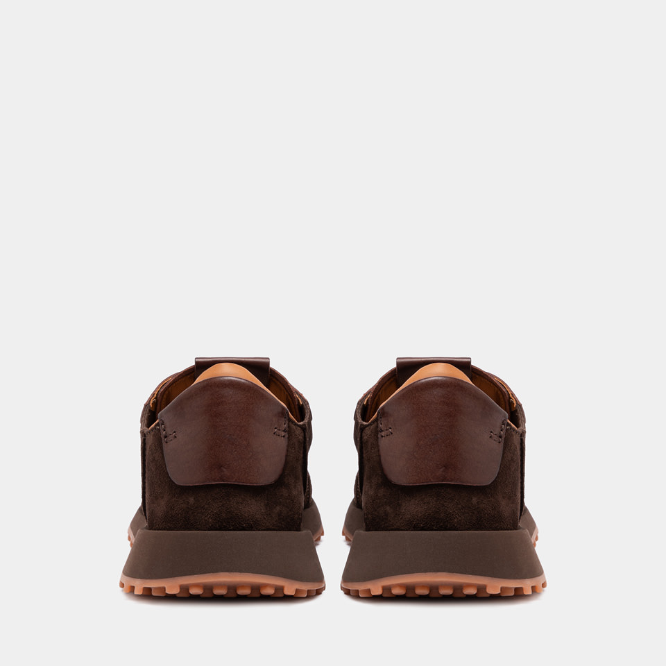 BUTTERO: FUTURA SNEAKERS IN DARK BROWN SUEDE
