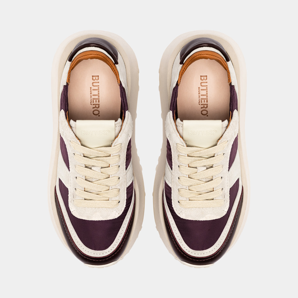 BUTTERO: FUTURA X SNEAKERS IN BURGUNDY SUEDE AND NYLON