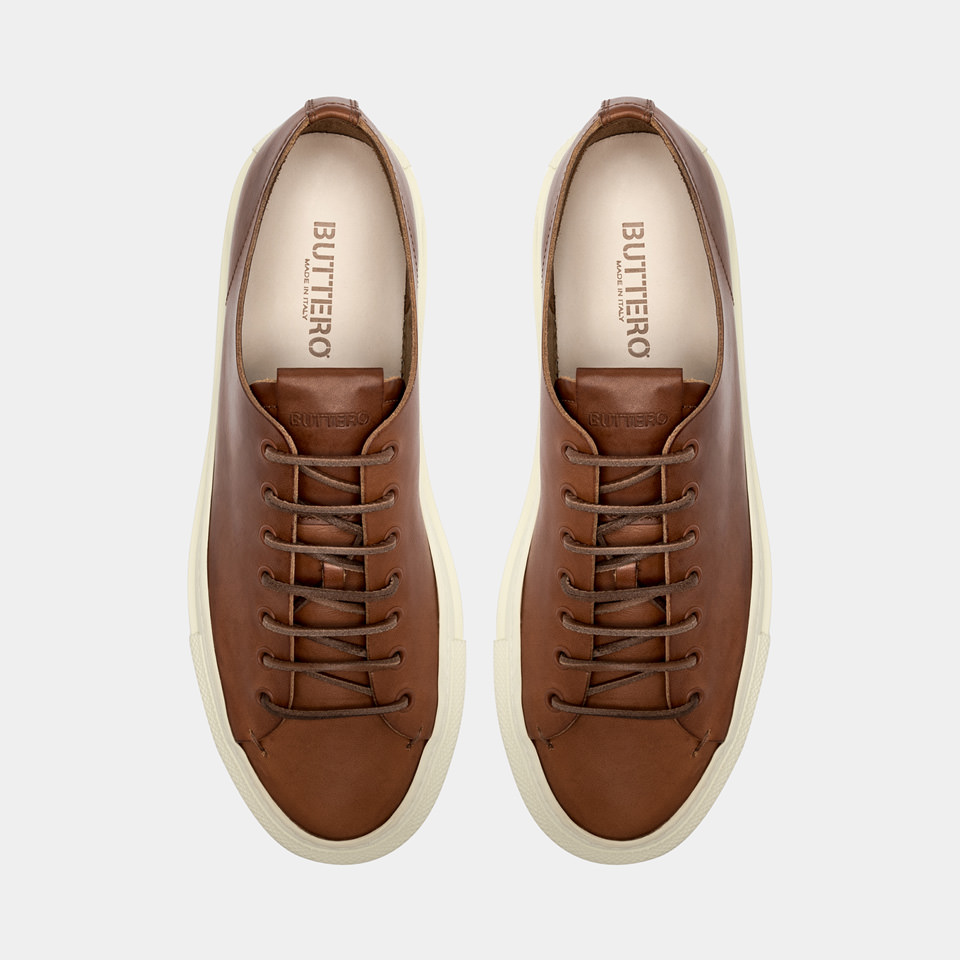 BUTTERO: TANINO SNEAKERS IN NATURAL COLOR LEATHER