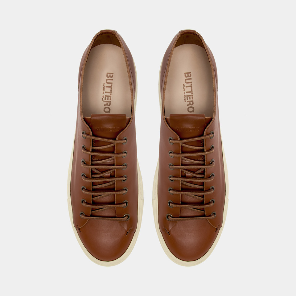 BUTTERO: TANINO SNEAKERS IN NATURAL COLOR LEATHER