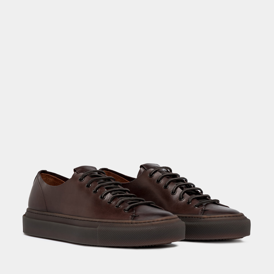 BUTTERO: TANINO SNEAKERS IN EBONY BLACK LEATHER