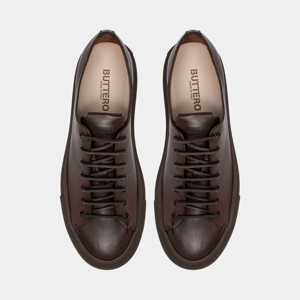 BUTTERO: TANINO SNEAKERS IN EBONY BLACK LEATHER