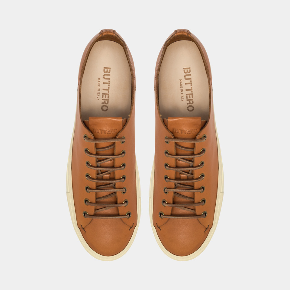 BUTTERO: TANINO SNEAKERS IN HONEY COLOR LEATHER