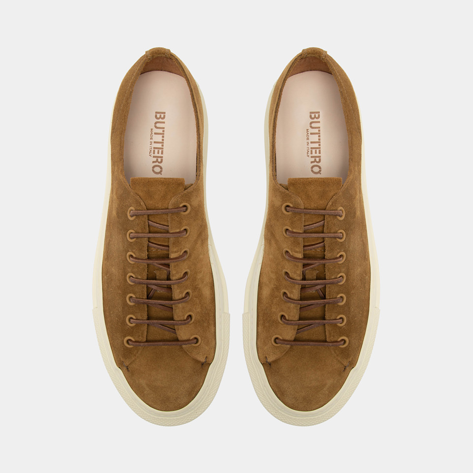 BUTTERO: SNEAKERS TANINO IN SUEDE CURRY