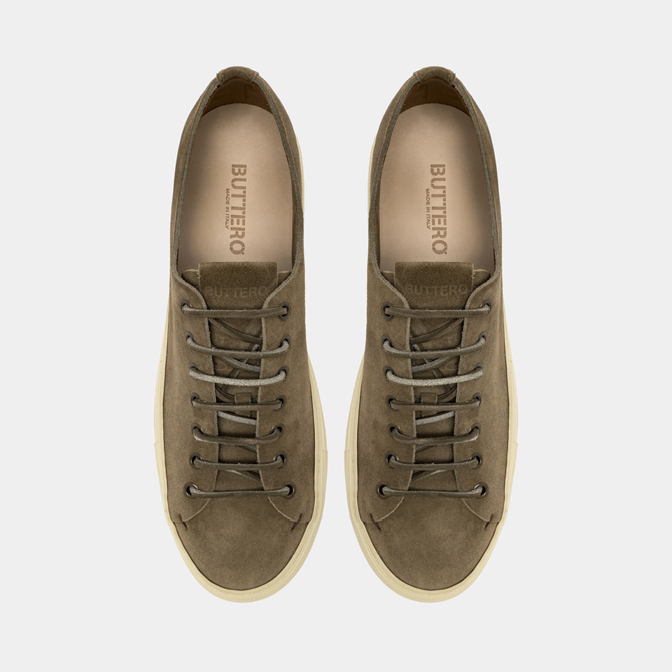 BUTTERO: TANINO SNEAKERS IN LEAD GRAY SUEDE