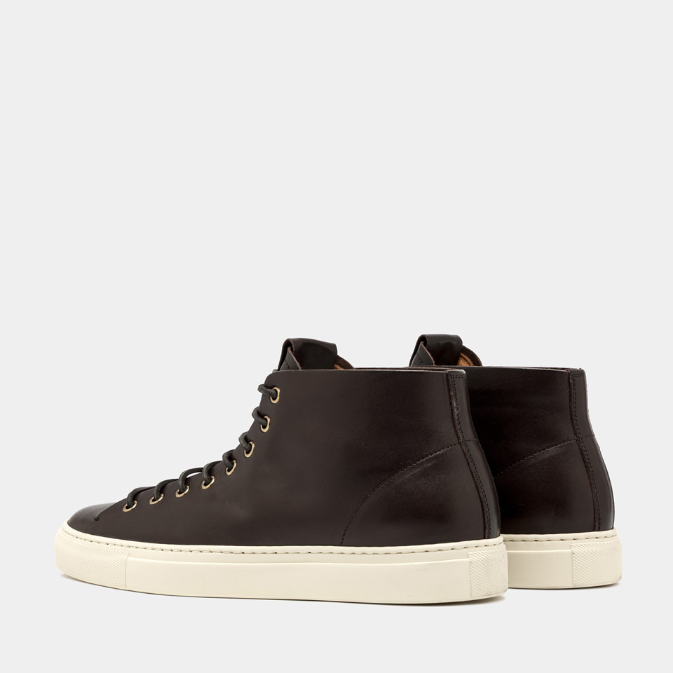 BUTTERO: TANINO MID SNEAKERS IN EBONY LEATHER
