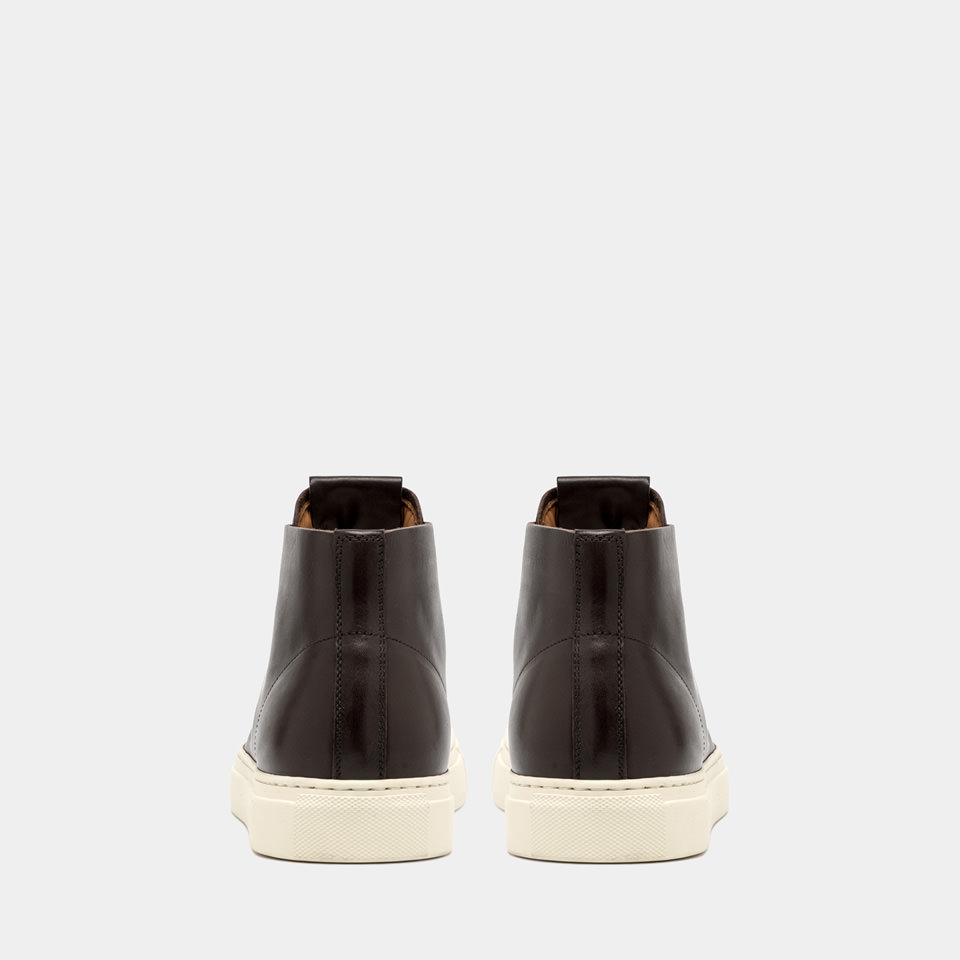 BUTTERO: TANINO MID SNEAKERS IN EBONY LEATHER