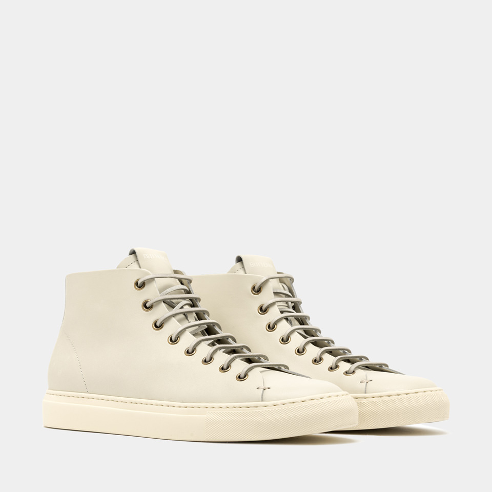 BUTTERO: TANINO MID SNEAKERS IN  CREAM LEATHER