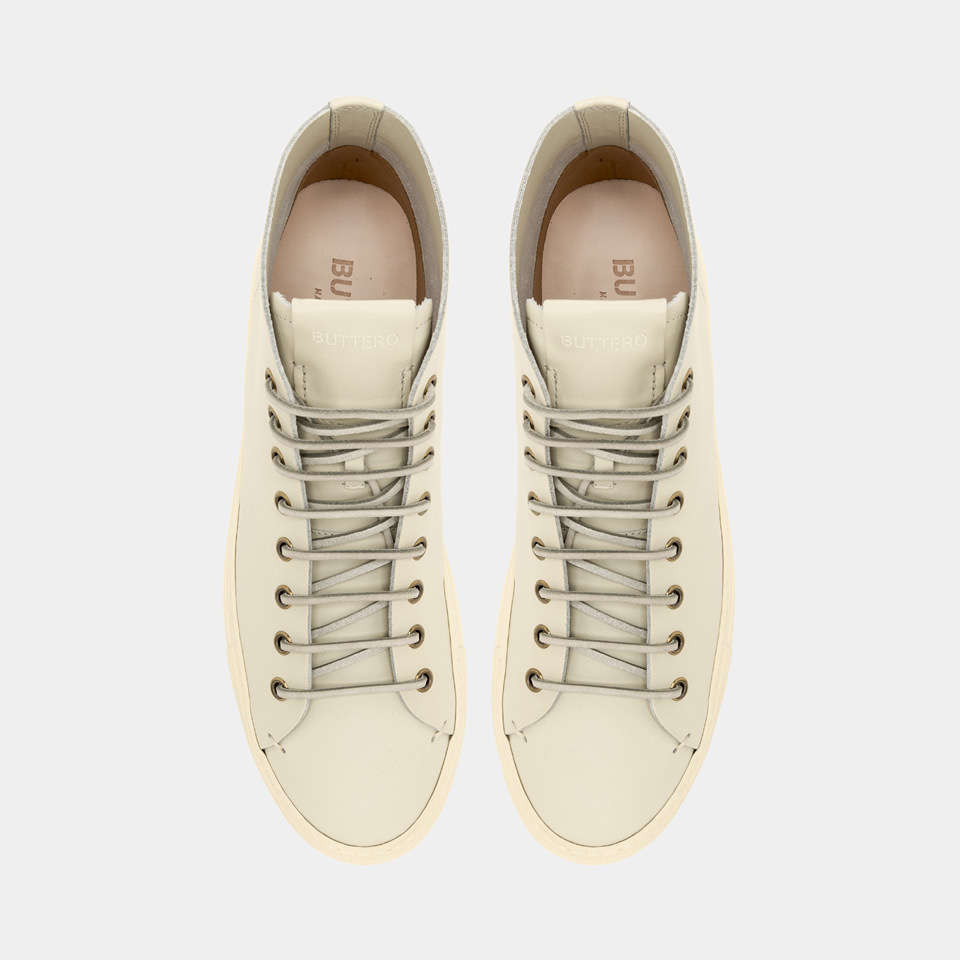 BUTTERO: TANINO MID SNEAKERS IN  CREAM LEATHER
