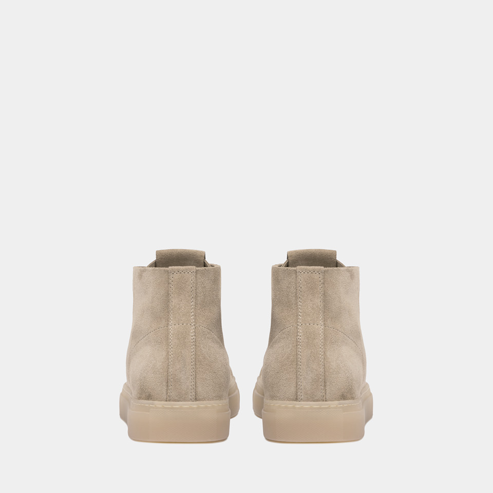 BUTTERO: TANINO MID TOP SNEAKERS IN BEIGE SUEDE