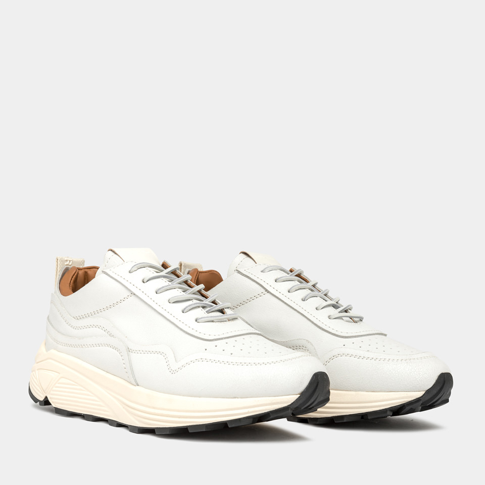 BUTTERO: VINCI SNEAKERS IN WHITE BIANCHETTO LEATHER