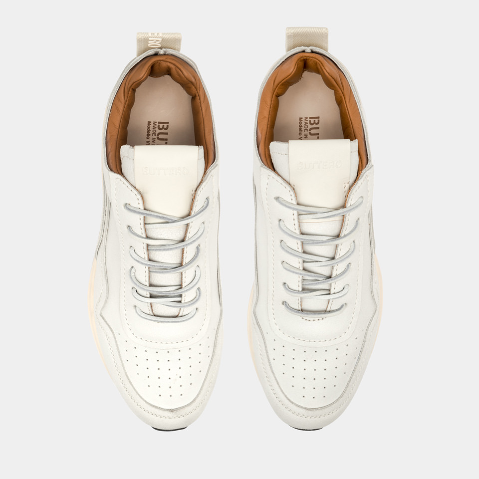 BUTTERO: SNEAKERS VINCI IN BIANCHETTO BIANCO