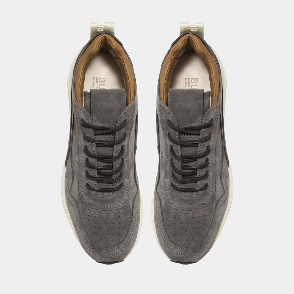BUTTERO: VINCI SNEAKERS IN TAUPE GRAY SUEDE