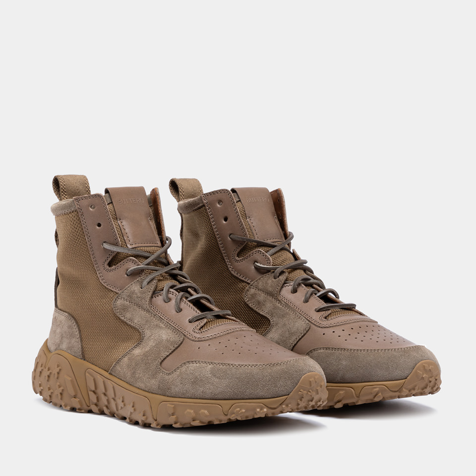 BUTTERO: SNEAKERS VINCI X MID IN PELLE E NYLON KHAKI