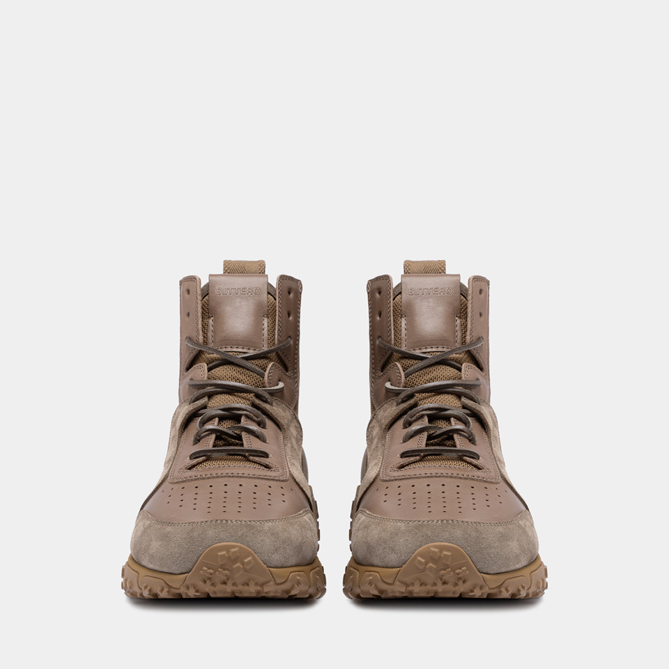 BUTTERO: BASKET VINCI X MID EN CUIR ET NYLON KHAKI
