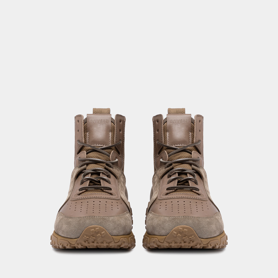 BUTTERO: SNEAKERS VINCI X MID IN PELLE E NYLON KHAKI