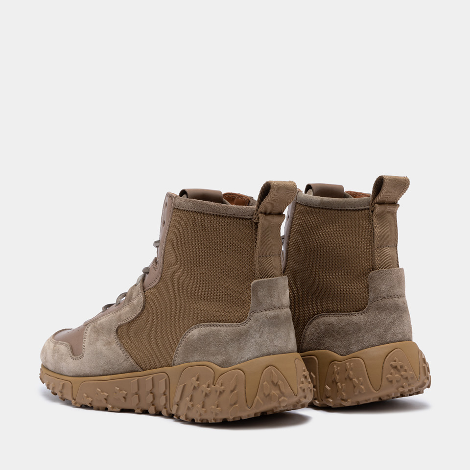 BUTTERO: VINCI X MID SNEAKERS IN KHAKI LEATHER AND NYLON
