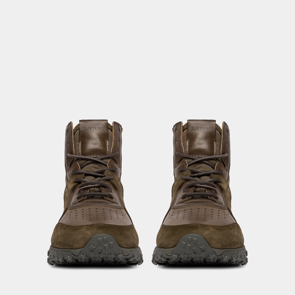 BUTTERO: BASKET VINCI X MID EN CUIR ET NYLON MILITAIRE