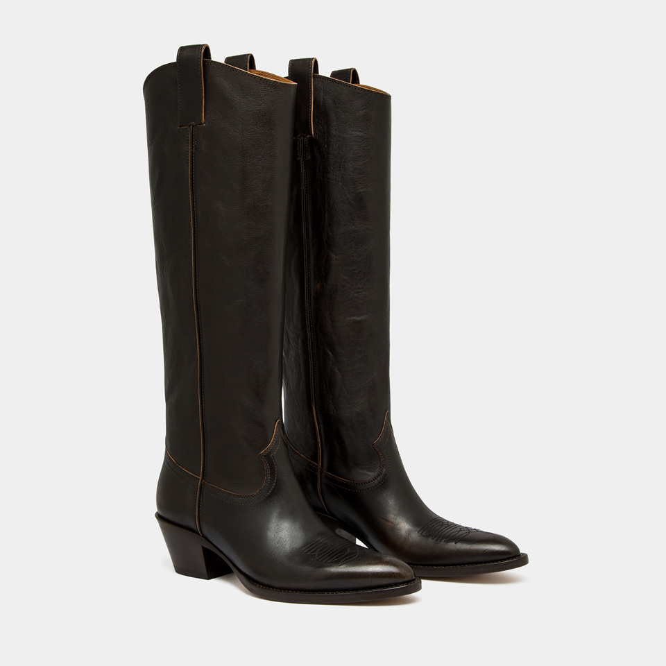BUTTERO: STIVALE ANNIE IN CUOIO AGED COLORE NOCE